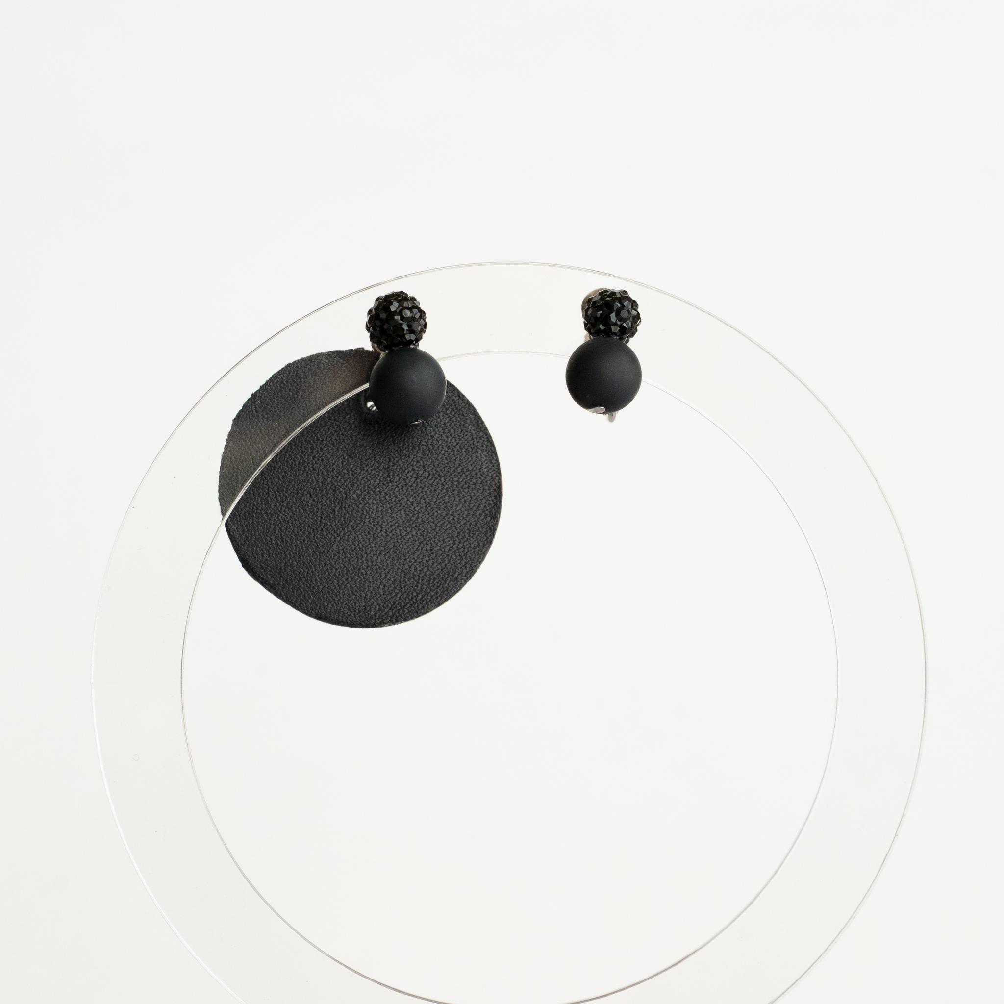 ☆送料無料☆【BLACK × Real leather】クリスタルガラスとレザーのキャッチの大人のコラボイヤリング | 4枚目